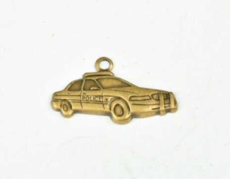 Police car charm, antique gold, pack of 6
