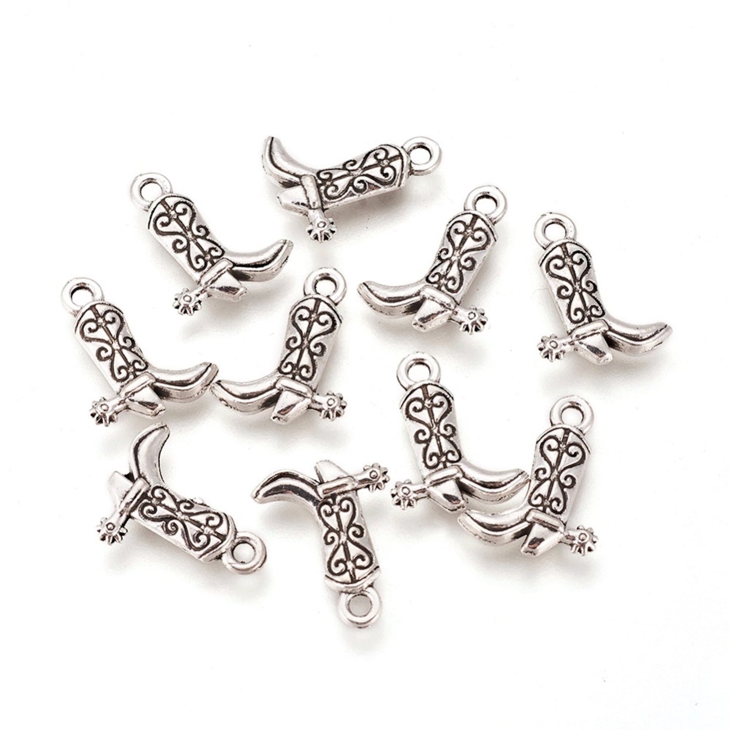 Cowboy Boot Charm, Antique Silver finish, Pack of 6