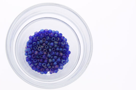 Matsuno 3.6mm Japanese Seed Beads 6/0, transparent frost ab, cobalt Blue, 16 grams