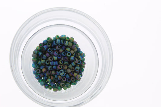 Japanese Seed Beads 6/0, transparent frost ab Emerald Green Blue, 16 grams