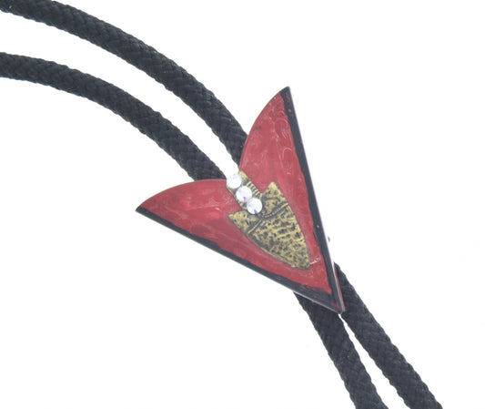 Bolo Tie, Gold ArrowHead on Red with crystals, Choose Black, Red, or Jute 36" cord, made in USA, Each