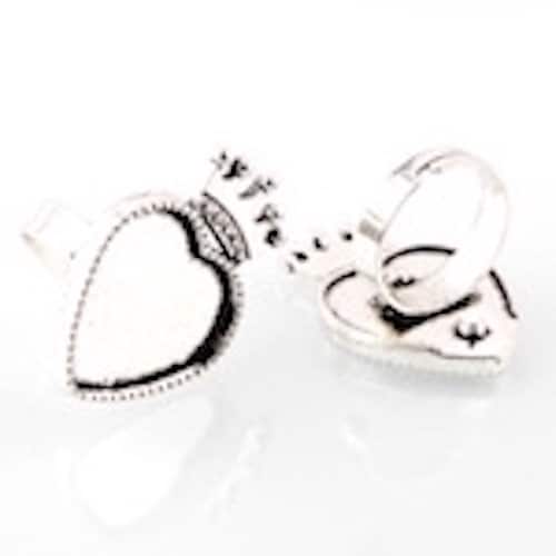 20mm Crowned Heart Bezel Base Ring in Antique Silver or Antique Gold, Adjustable,  Pack of 4 pieces