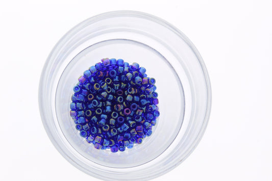 Matsuno 3.6mm Japanese Seed Beads 6/0, blue iris transparent rainbow, 18 grams