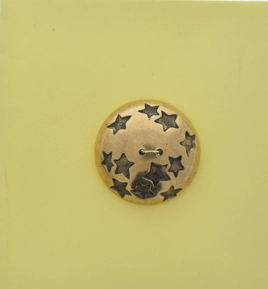 Vintage Button, 2-hole round, Stars with gold plating and antiquing, made in Germany, pack of 4