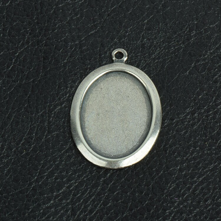 Oval metal bezel setting or stamping area, antique silver, Pack of 6