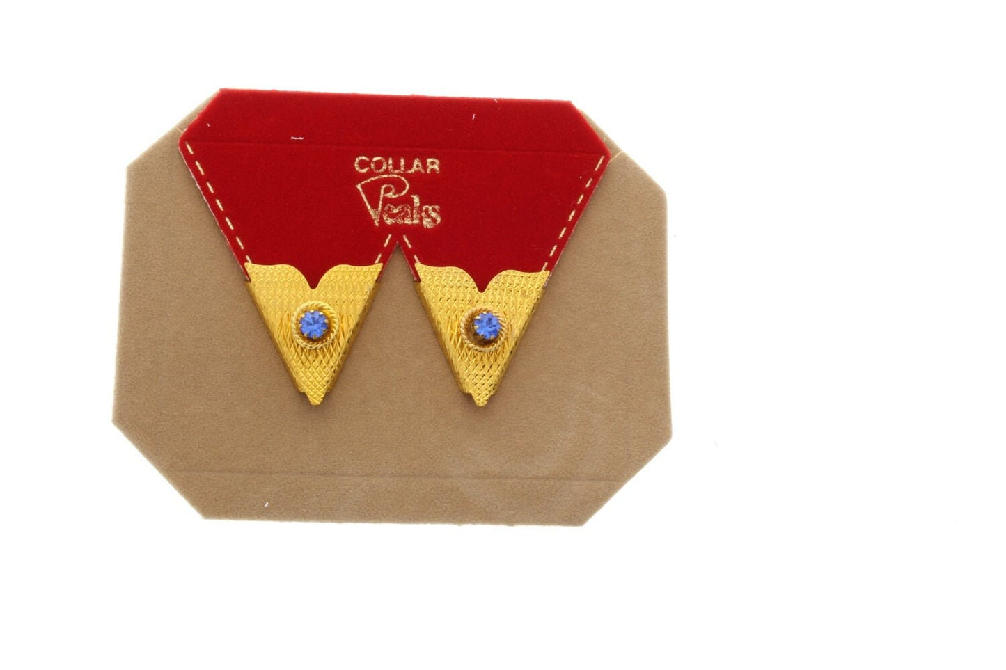 Vintage Collar Tip, 25mm long x 18mm, gold plated, with blue bead, 1 Pair