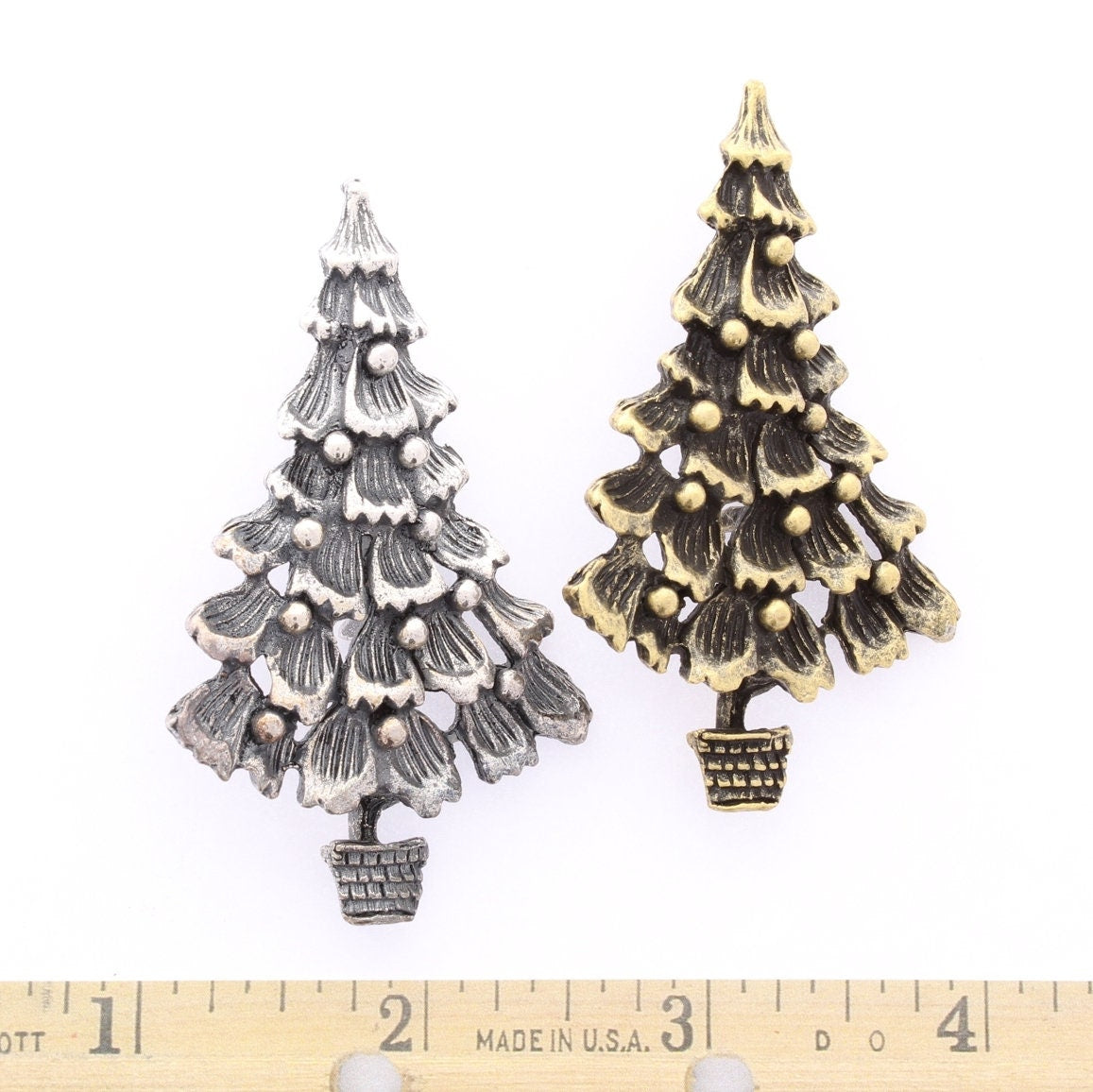 Christmas Tree Pendant or Pin, 66mm, cast, Classic Silver, made in USA, Each