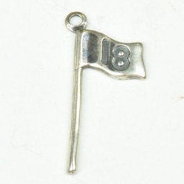 Vintage Golf Flag Charm, "18 hole", antique silver or antique gold, Made in USA, Pack of 6