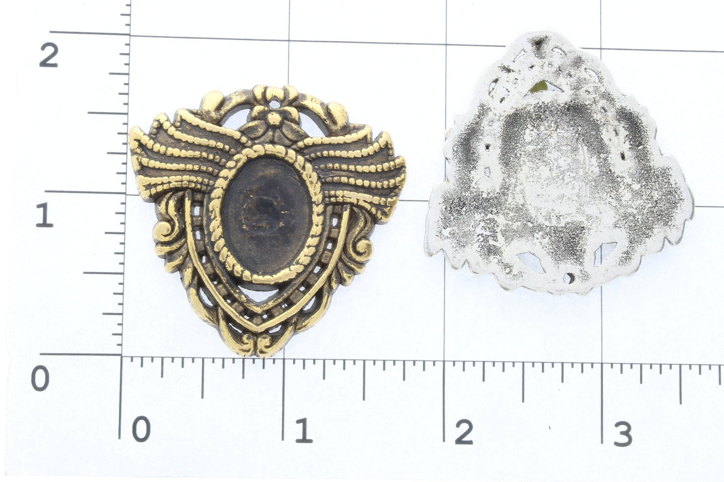 48mm Large Winged CREST Medallion Setting, Antique Gold or Silver, with 18x13mm setting, Pack of 2 (9844)