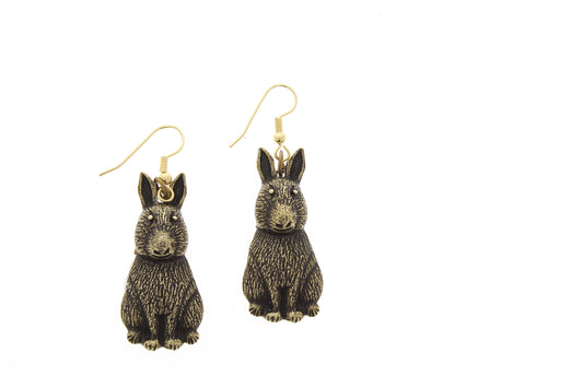 Rabbit Earrings pair, antique gold finish, 41mm, Made in USA, One pair