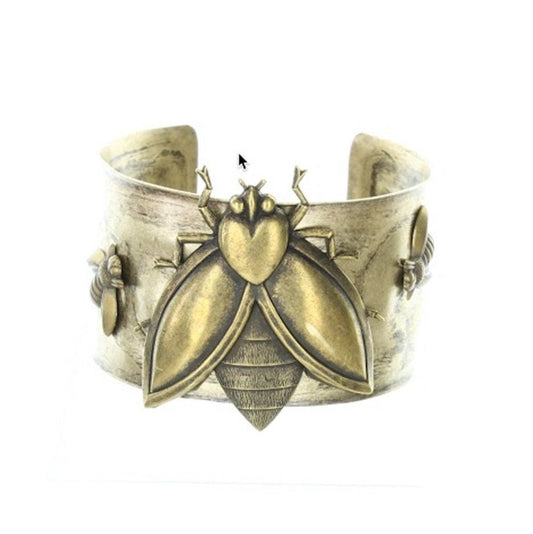 Moth Hammered Cuff Bracelet, Gift Bag, 1.5" wide, antique gold, HandMade in USA, Each