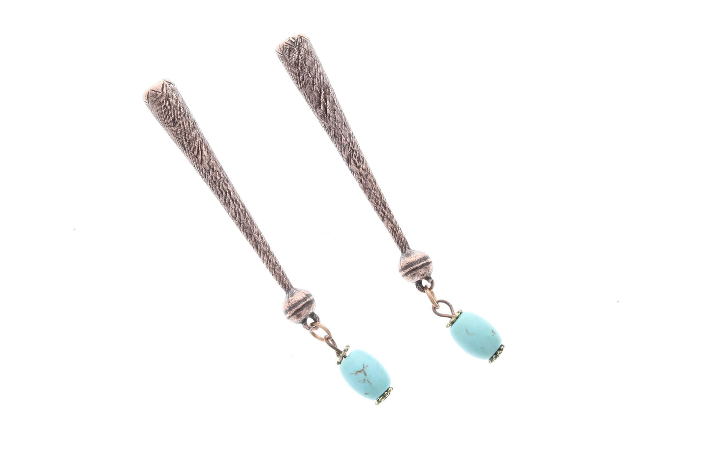 Turquoise Drop Bolo Tips, antique copper Made in USA, Set of 2
