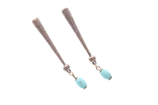 Turquoise Drop Bolo Tips, antique copper  Made in USA, Set of 2