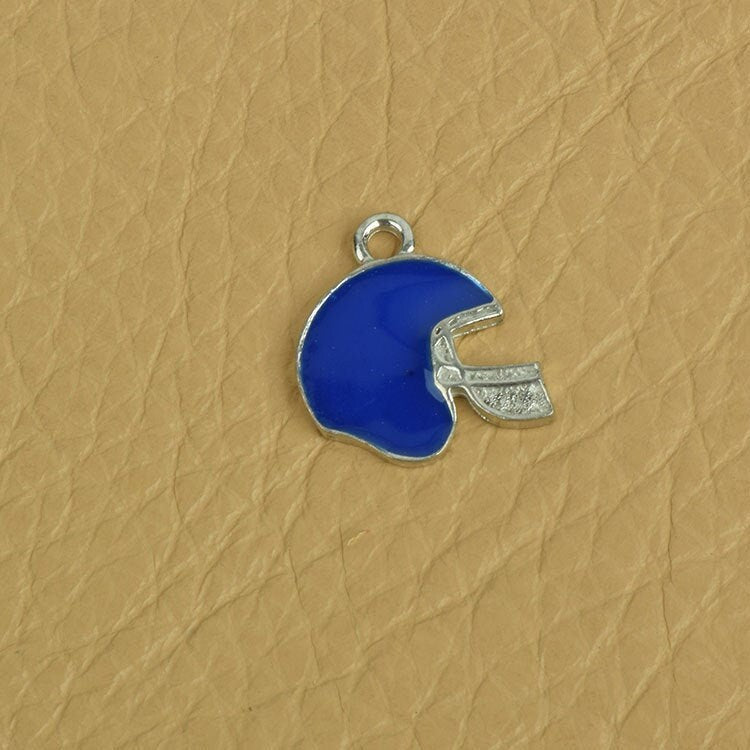 Football Helmet Charm, 17mm wide, Silver with blue enamel, Pack of 3