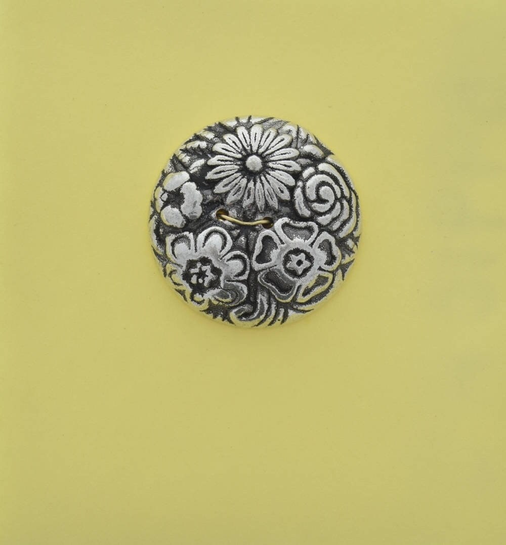 Vintage Button, 2 hole, antique Silver plated, made in Germany, pack of 4