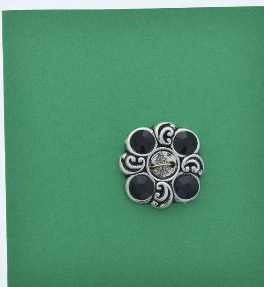 Button, 26x26mm Antique Silver 5-Stone Jet Black Setting, pack of 4