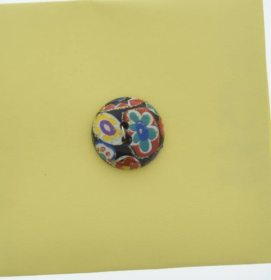 Vintage Round Button, 2 hole, 19mm, cloisonne litho print, made in Germany, pack of 4