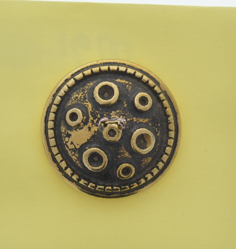 Vintage Round Button, Mars Planetary Design, 2 hole, 37mm, Antique Gold, made in Germany, pack of 4
