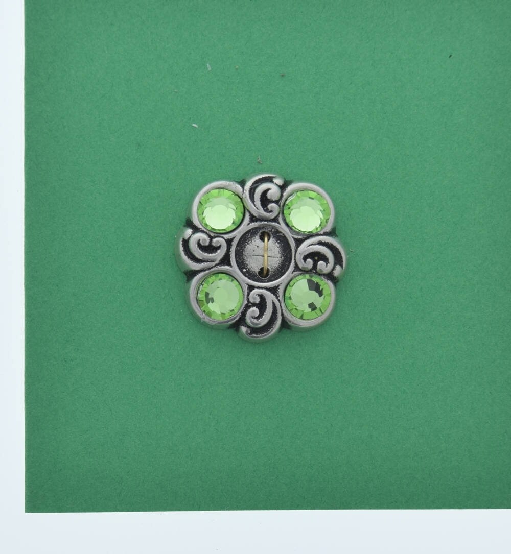 Peridot Green Button, 26x26mm Antique Silver 5-Stone Fancy Setting, pack of 4