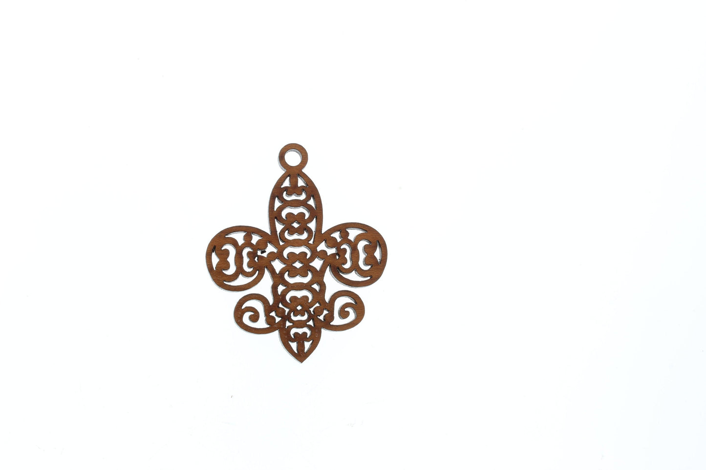 Fleur de Lis Pendant, 2 inch x 1.5 inch Brown Cherry Wood, each