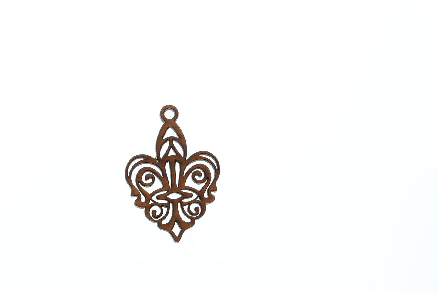 Fleur de Lis Cherry Wood Pendant, 2 inch x 1.5 inch, Each