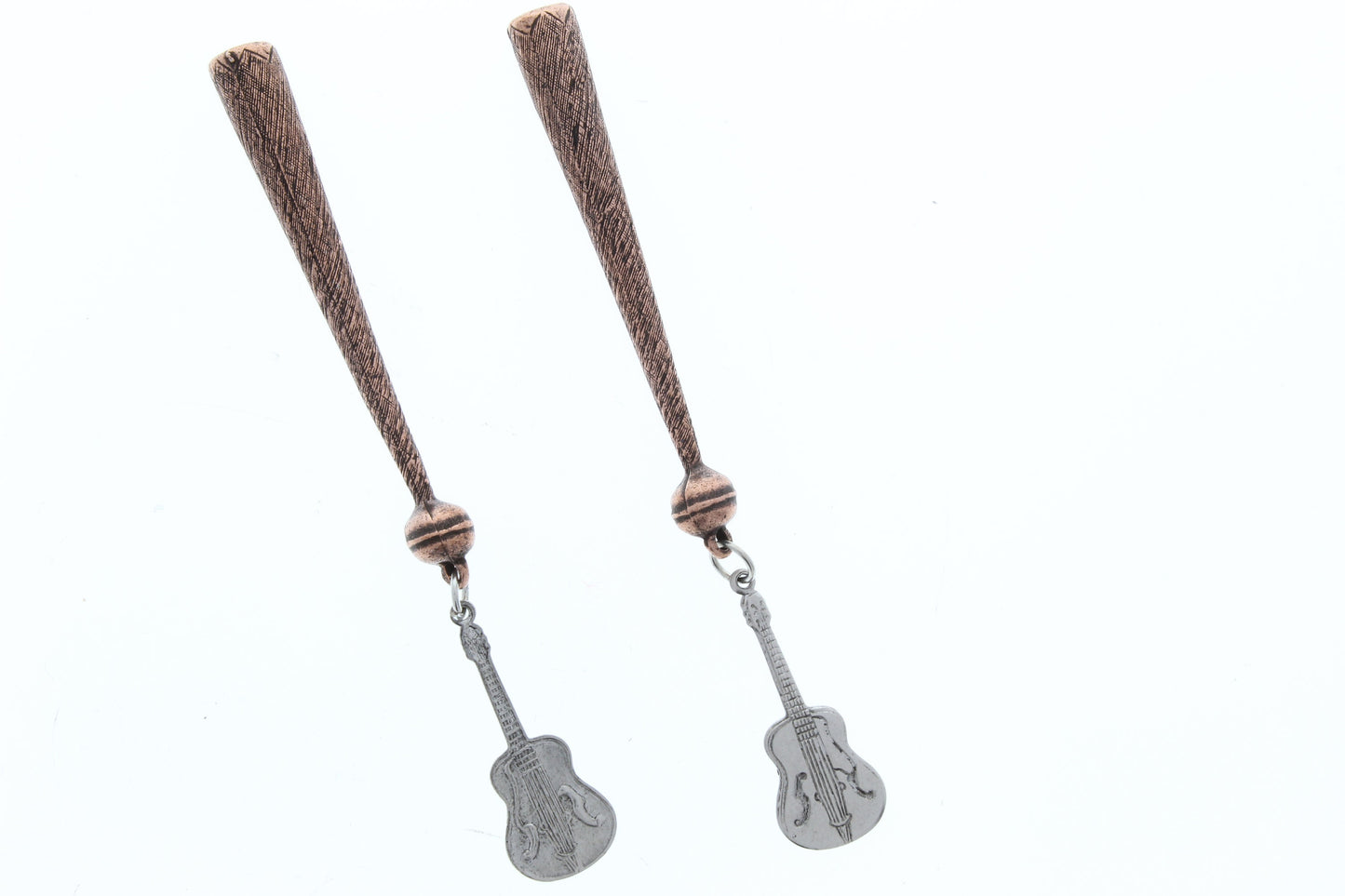Guitar charmed Bolo Tips, Made in USA of zinc, Set of 2
