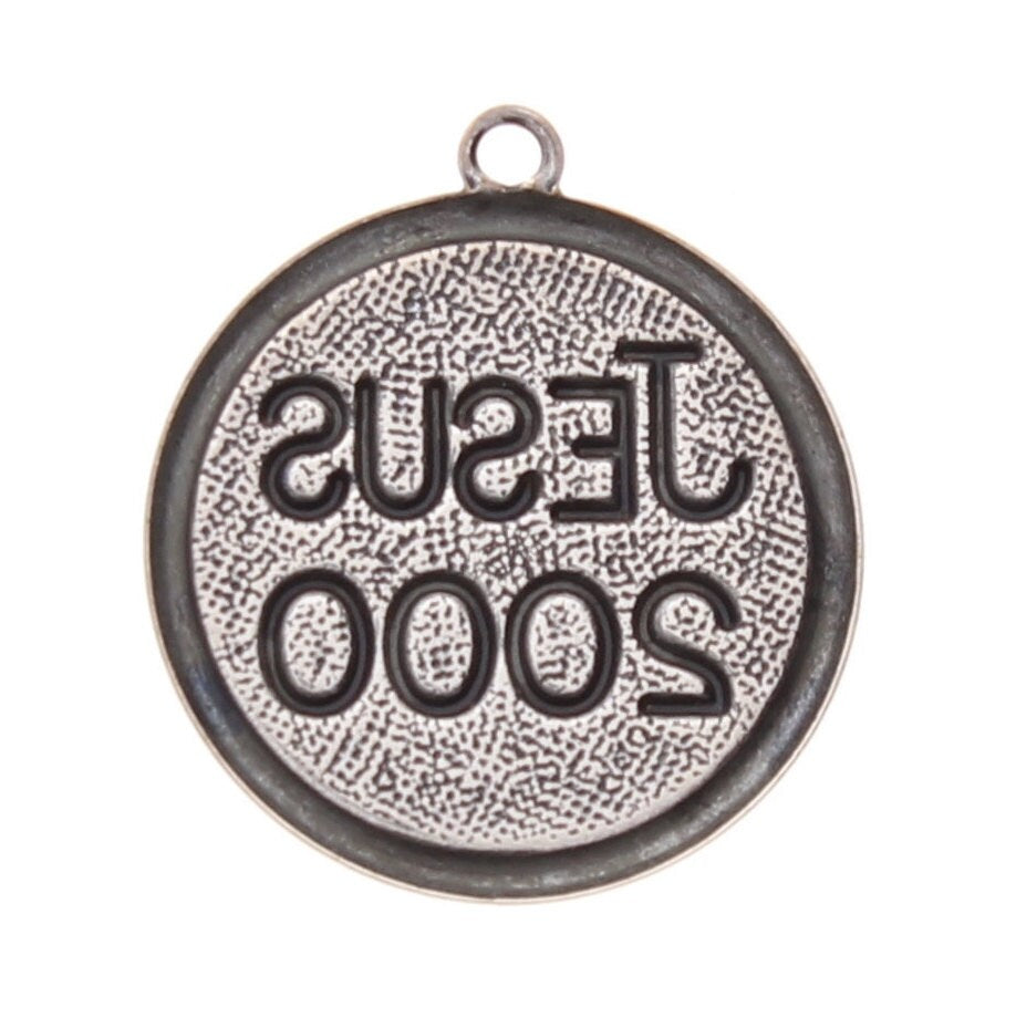 18mm "Pray for the Century" Jesus 2000 Medallion Charm, 18mm round, Classic Silver or Antique gold, Made in USA, pack of 6
