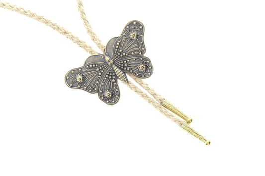 Butterfly brass bolo tie, 36" jute cord, sold by each