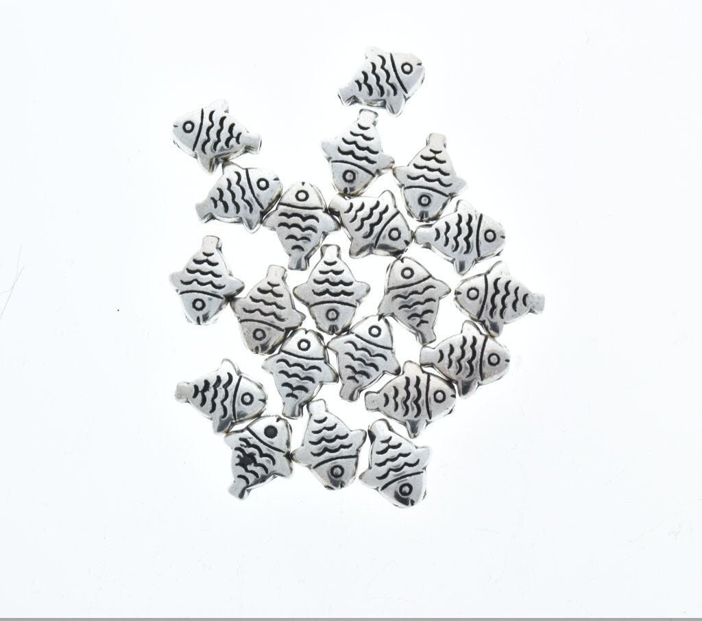 Fish Beads, 15mm, Classic Silver, pack of 21