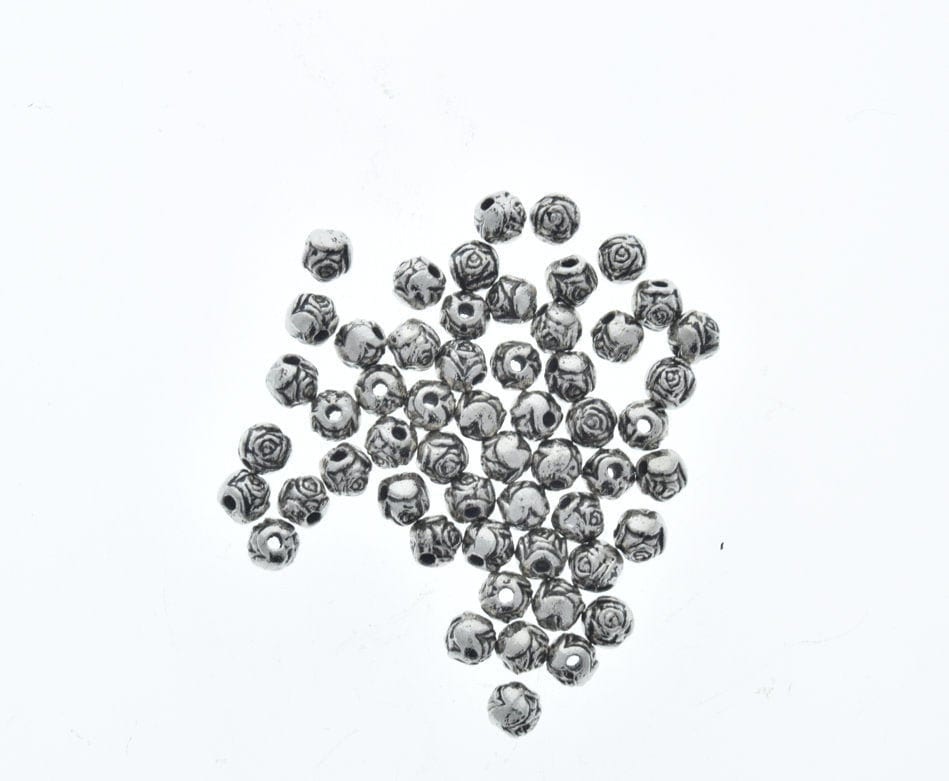 8mm Vintage Rose Shape Classic Silver Beads, 12 inch strand