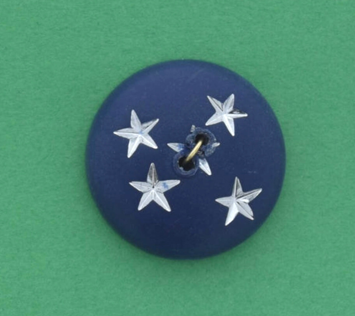 Vintage Button, 2-hole, 28mm domed round, Mykonos Navy blue with gold stars or silver stars, made in Germany, pack of 4