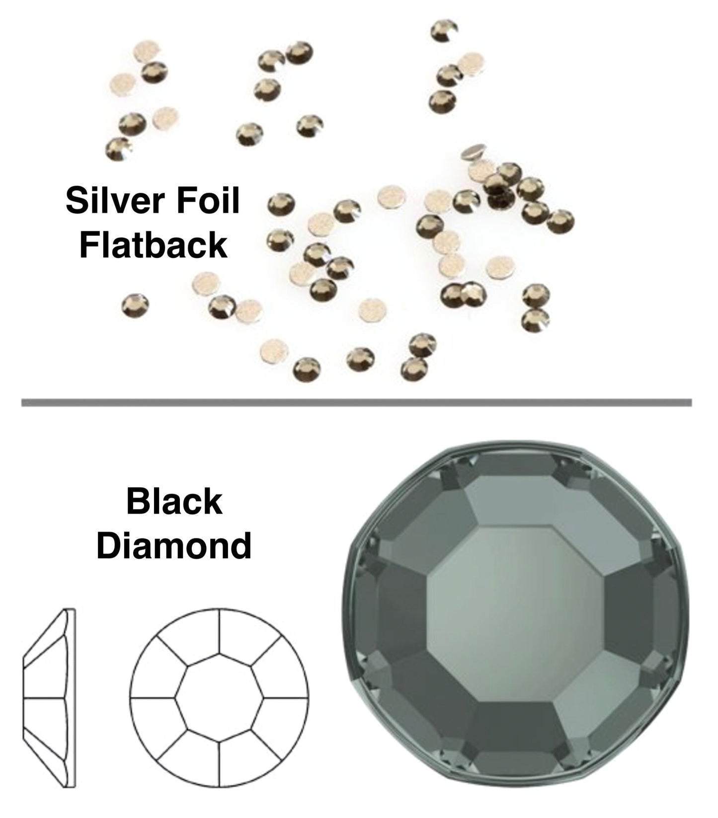 Swarovski 6mm Black Diamond Crystal, Flat back, #2058, SS28, pack of 12