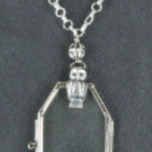 Glass Locket Photo Frame Pendant Necklace with Silver Owl Bail, 3" x 1.75", in gift bag, hinged panes, 18" or 24" silver chain, Each