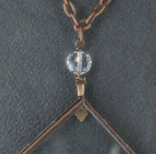 Glass Photo Pendant, antique copper, Swarovski Crystal, 1.75", diamond shape hinged panes, 18" or 24", Each
