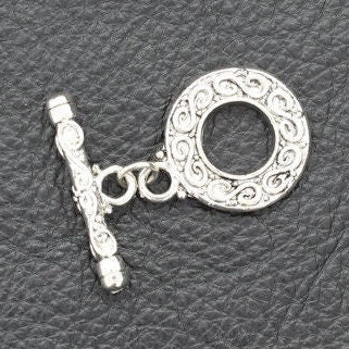 19mm Toggle Necklace Clasp, Baroque, Made in USA, Antique Silver Jewelry Findings, Pack of 2
