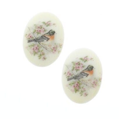Vintage 25mm Vintage Cameo BlueBird Litho Cabochon, German litho, pack of 4