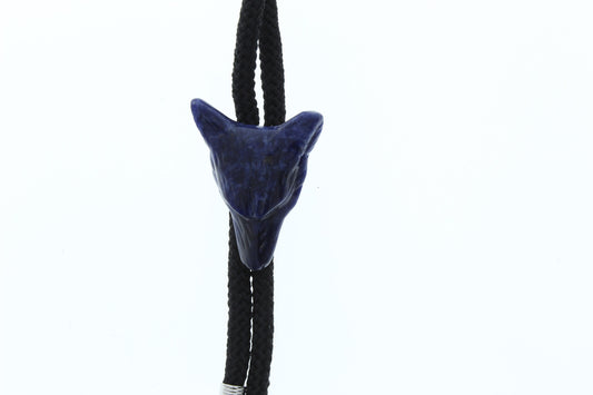 Black Stone Fox Bolo Tie, gift bag, matching silver tips, Choose Black, Red or Jute 36" Cord, 39mm long, HandMade in USA