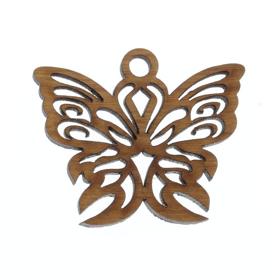 Gothic Butterfly Filigree pendant, cherry wood, each