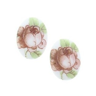 Vintage Cameo Pink Rose Flower Litho Cabochon, 25mm x 18mm, Pack of 4