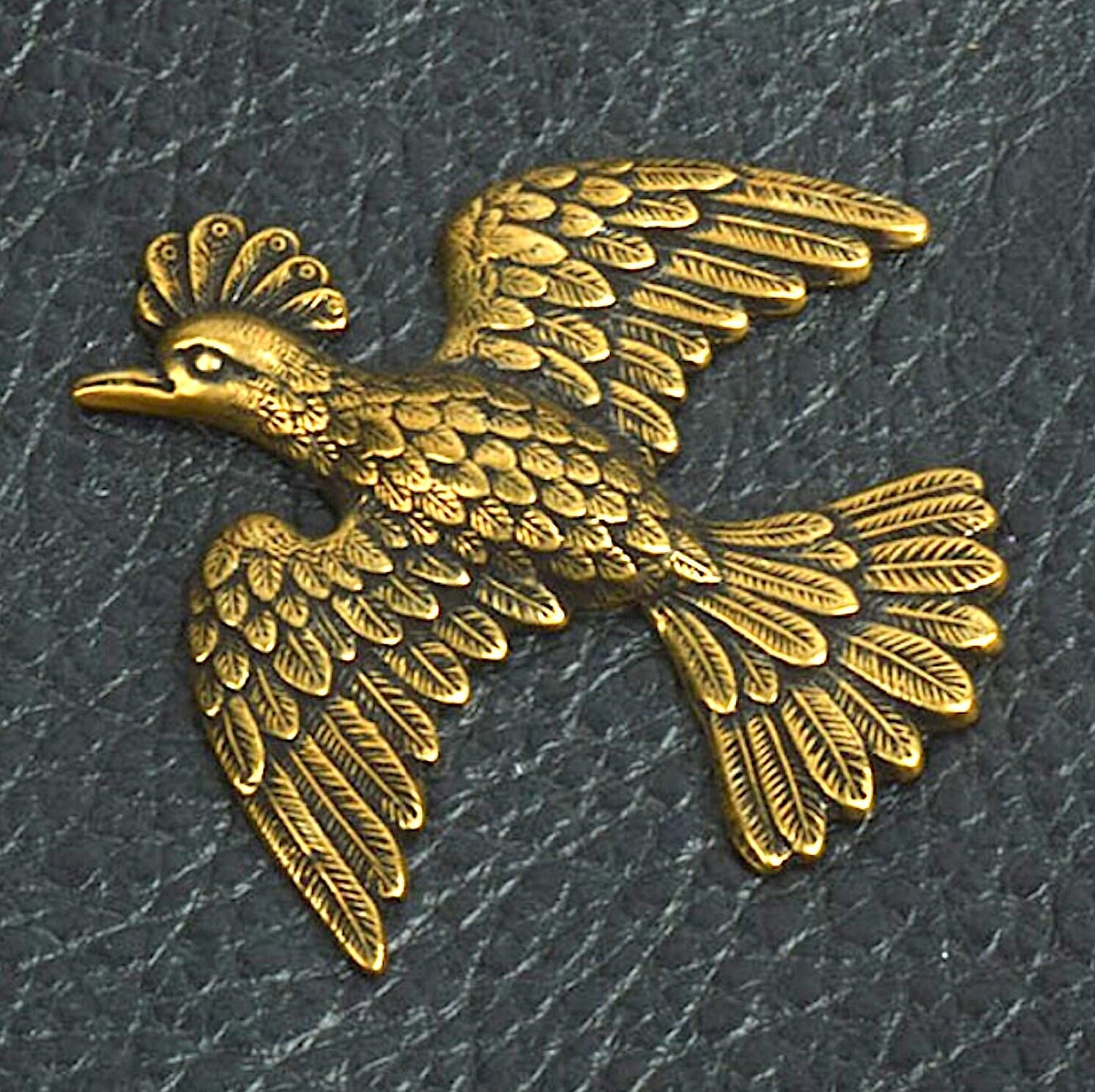 36mm Vintage Peacock Flying Bird charm stamping, Antique gold or Antique silver, Made in USA, Pack of 2
