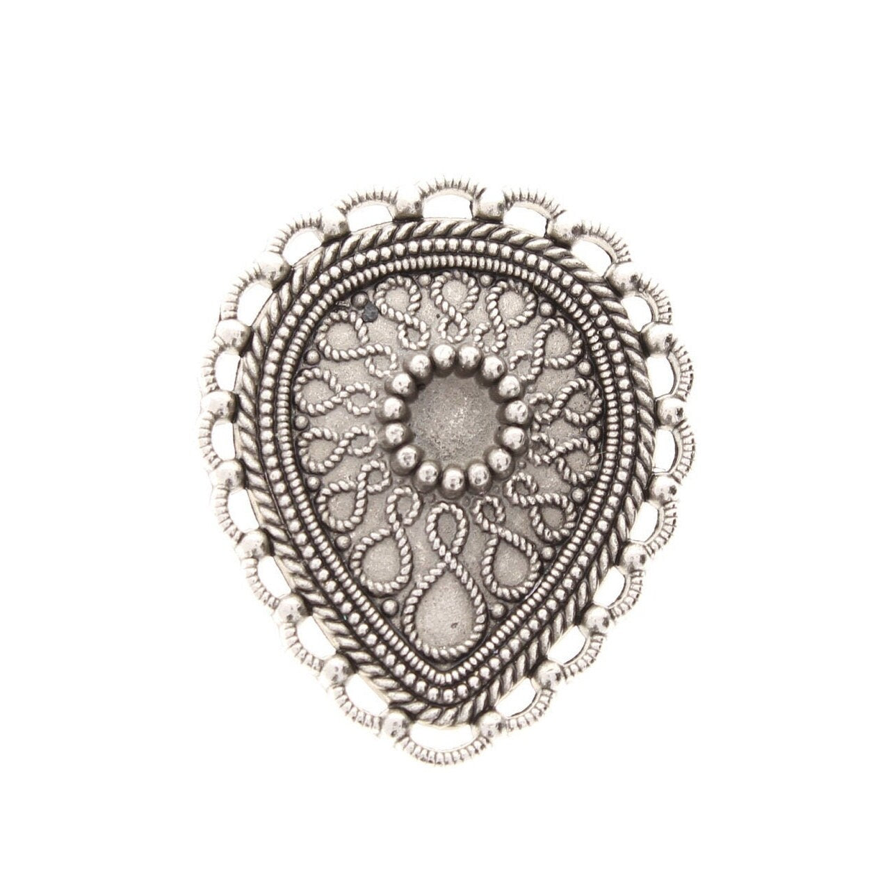 Pendant Lace Teardrop Jewelry Embellishment, 34mm x 40mm, antique silver, antique gold or copper, rope edge, pack of 3