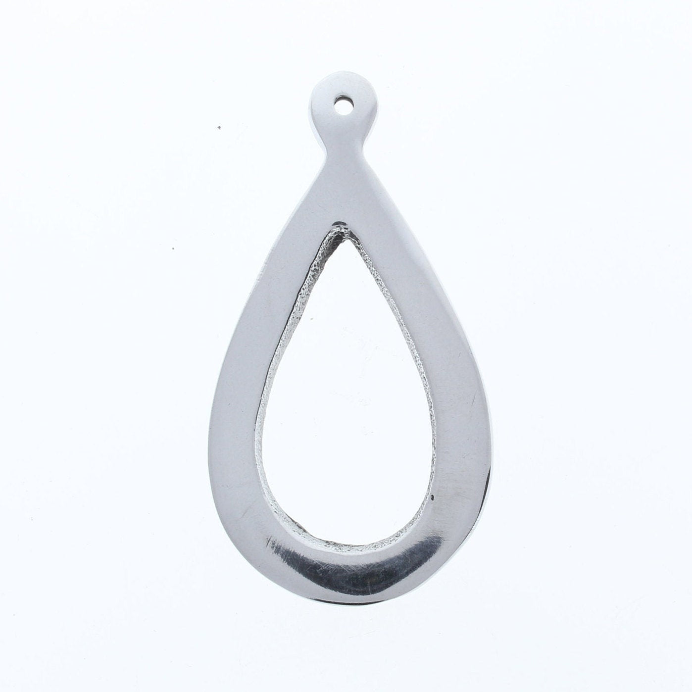2x1.25 inch Teardrop Shaped Frame Pendant w/bail at top, Polished Silver Aluminum, each