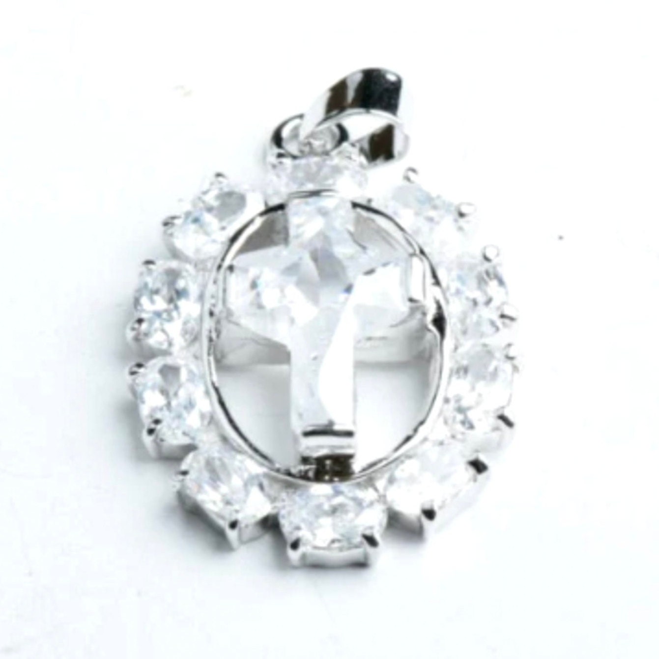 Crystal, Purple or Olivine Green Crystal Cross Pendant, Vintage, Oval on silver bail, 28x22mm Cubic Zirconia, Each