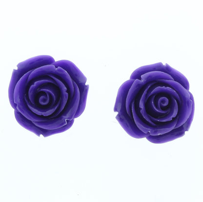 29mm Carved Rose Resin Pendant Bead, ivory or purple, 3D, pack of 2