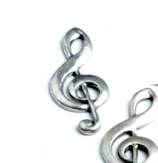 Treble Clef Stamping Music Musical Charm, Classic Silver, Made in USA, pack of 6