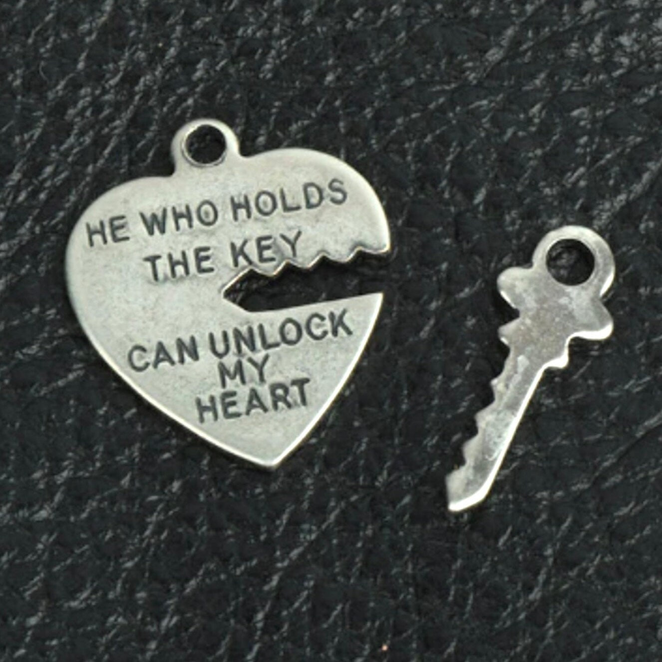 Heart with a Key Charm Set, classic silver or antique gold, Made in USA, pack of 6
