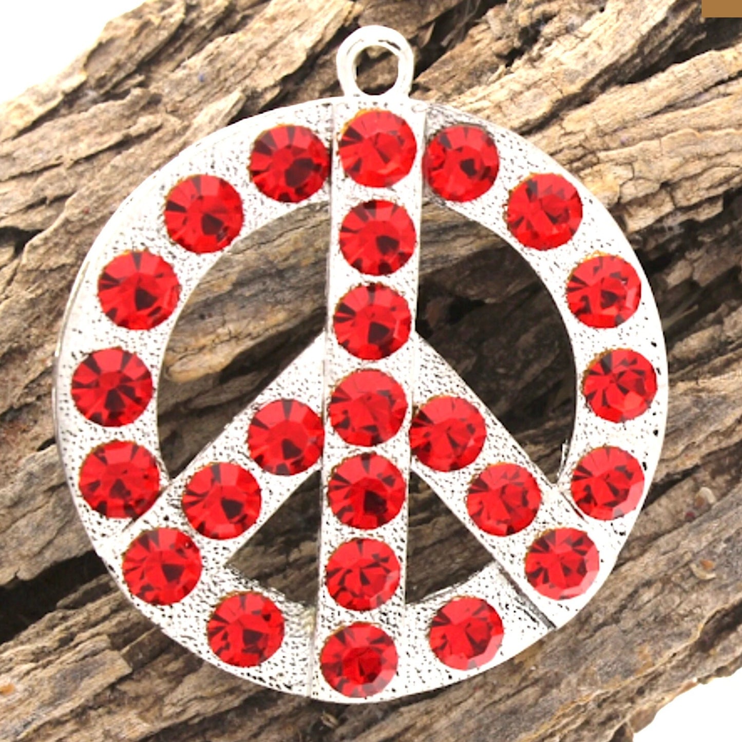 50mm Peace Sign Crystal Pendant, 2" silver setting with Turquoise, Red, Peridot Green or Crystal AB 6mm Austrian Crystals, Each. G2045