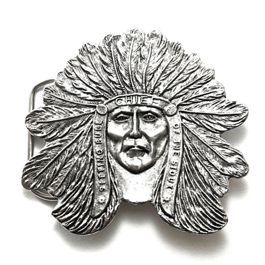 Belt Buckle, Indian Chief, Made in USA, Antique Gold, Silver, or Rustic Brown, Each