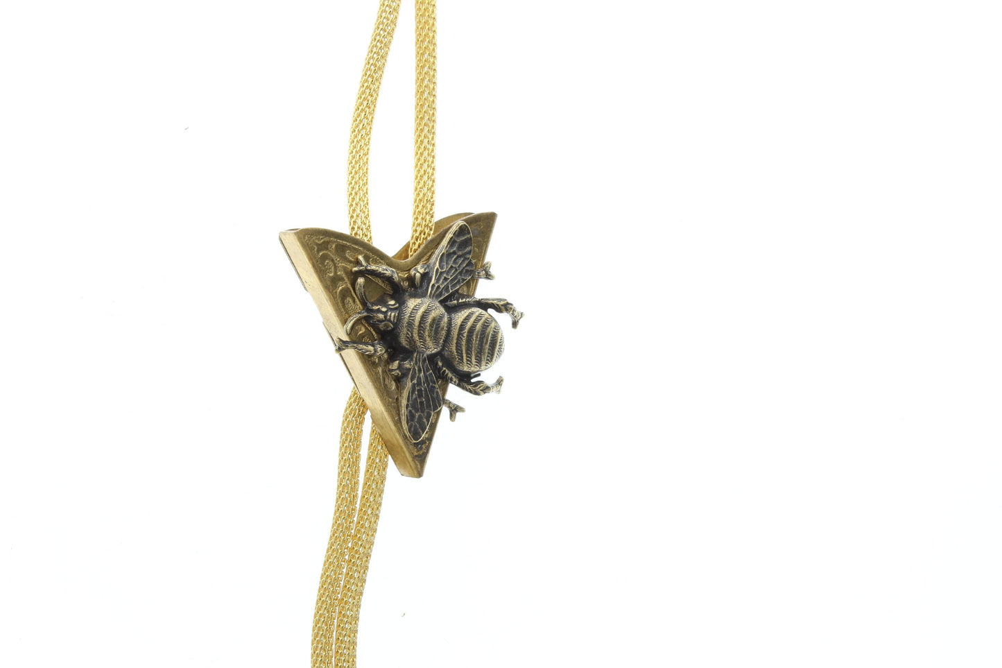 Bee Bolo Tie w/metal tips, on wire mesh cord, made in USA, sold by each