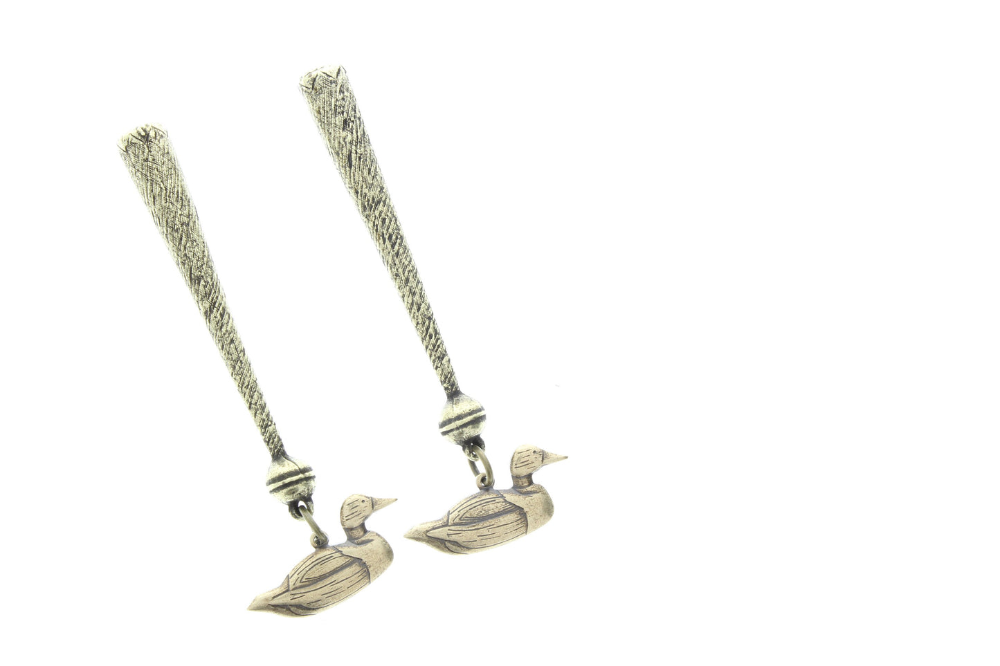 Ducks charm Bolo Tips, antique brass , Made in USA of zinc, Set of 2